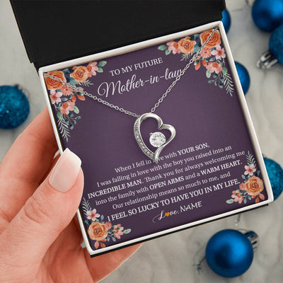 Forever Love Necklace 14K White Gold Finish | 2 | Personalized To My Future Mother In Law Necklace Thank You Mother Of The Groom Boyfriend's Mom Wedding Day Birthday Christmas Jewelry Gift Box Message Card | siriusteestore