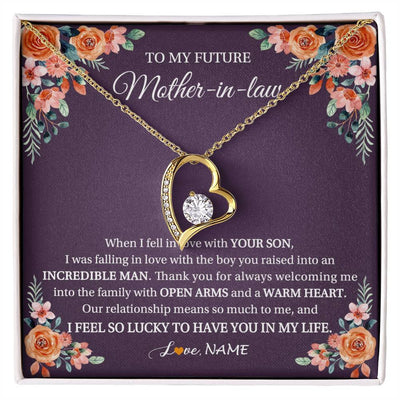 Forever Love Necklace 18K Yellow Gold Finish | 1 | Personalized To My Future Mother In Law Necklace Thank You Mother Of The Groom Boyfriend's Mom Wedding Day Birthday Christmas Jewelry Gift Box Message Card | siriusteestore