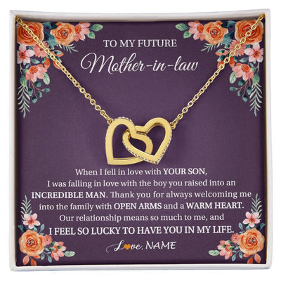 Interlocking Hearts Necklace 18K Yellow Gold Finish | 1 | Personalized To My Future Mother In Law Necklace Thank You Mother Of The Groom Boyfriend's Mom Wedding Day Birthday Christmas Jewelry Gift Box Message Card | siriusteestore