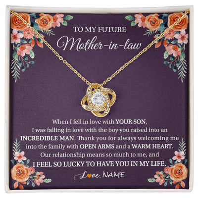 Love Knot Necklace 18K Yellow Gold Finish | 1 | Personalized To My Future Mother In Law Necklace Thank You Mother Of The Groom Boyfriend's Mom Wedding Day Birthday Christmas Jewelry Gift Box Message Card | siriusteestore