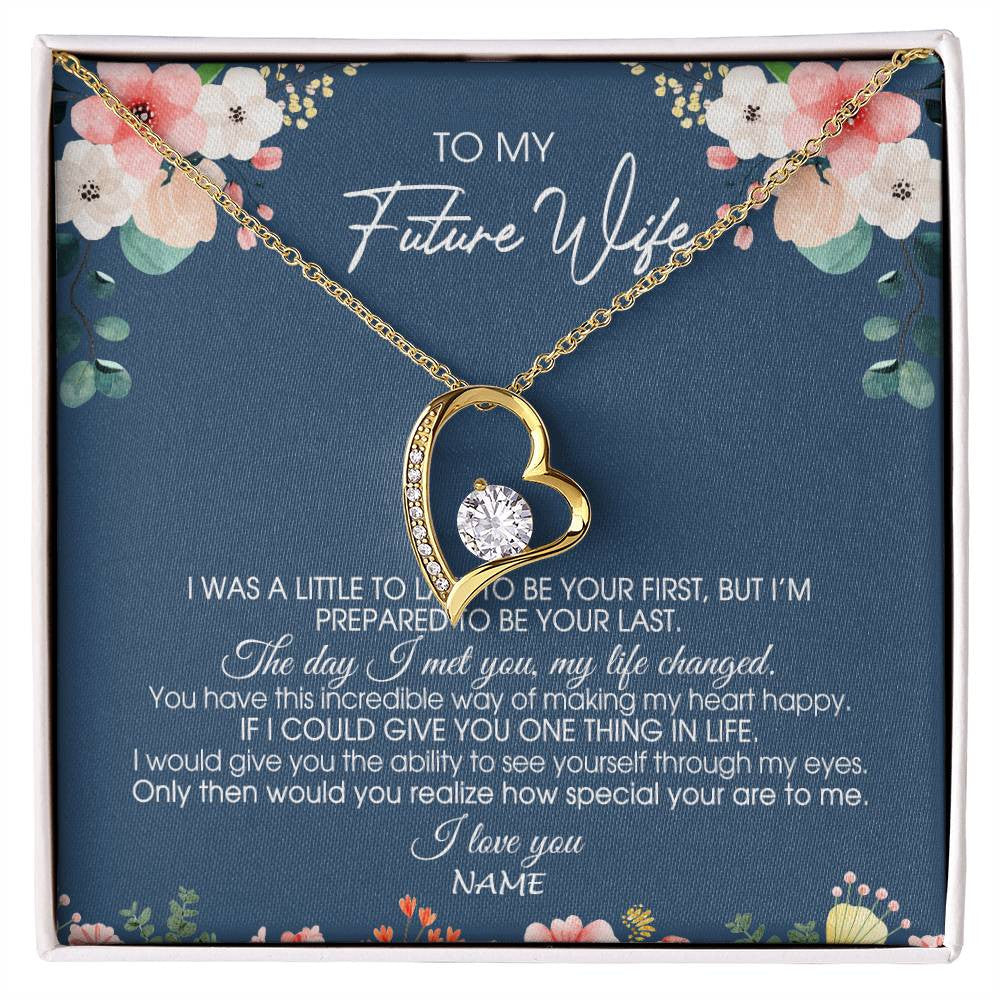 Forever Love Necklace 18K Yellow Gold Finish | Personalized To My Future Wife Necklace From Boyfriend Love You Soulmate Girlfriend Wife Birthday Anniversary Valentines Day Christmas Customized Message Card | siriusteestore