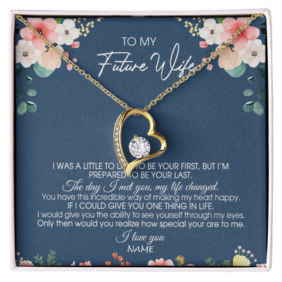 Forever Love Necklace 18K Yellow Gold Finish | Personalized To My Future Wife Necklace From Boyfriend Love You Soulmate Girlfriend Wife Birthday Anniversary Valentines Day Christmas Customized Message Card | siriusteestore