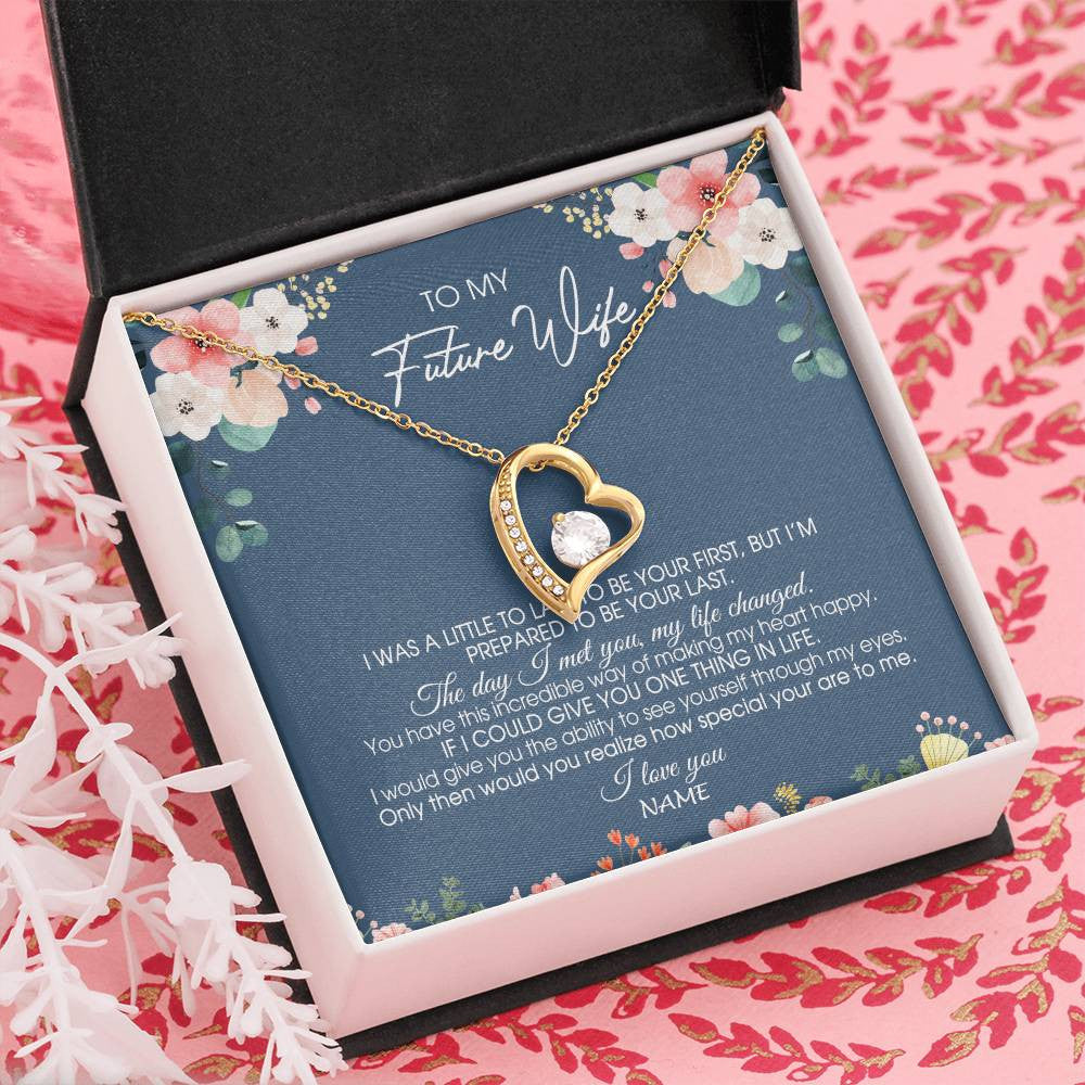 Forever Love Necklace 18K Yellow Gold Finish | Personalized To My Future Wife Necklace From Boyfriend Love You Soulmate Girlfriend Wife Birthday Anniversary Valentines Day Christmas Customized Message Card | siriusteestore