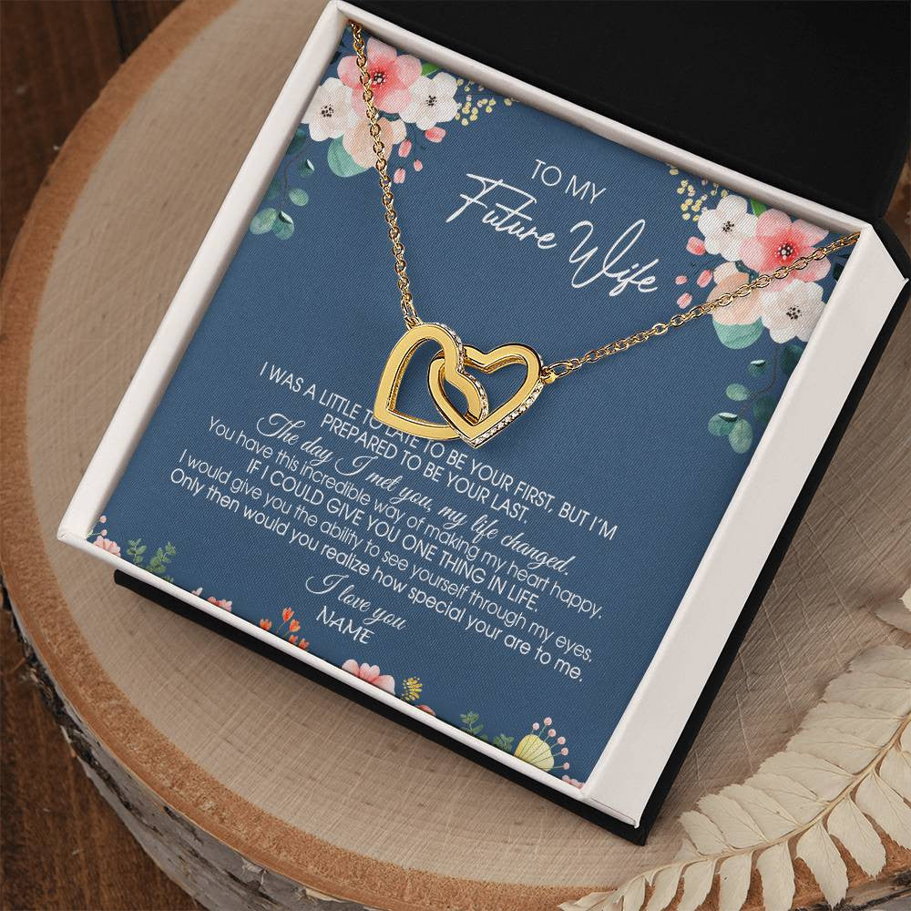 Interlocking Hearts Necklace 18K Yellow Gold Finish | Personalized To My Future Wife Necklace From Boyfriend Love You Soulmate Girlfriend Wife Birthday Anniversary Valentines Day Christmas Customized Message Card | siriusteestore