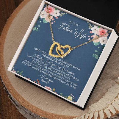 Interlocking Hearts Necklace 18K Yellow Gold Finish | Personalized To My Future Wife Necklace From Boyfriend Love You Soulmate Girlfriend Wife Birthday Anniversary Valentines Day Christmas Customized Message Card | siriusteestore