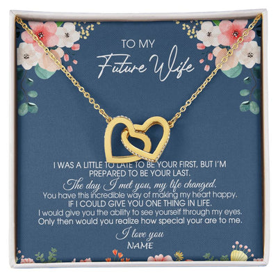 Interlocking Hearts Necklace 18K Yellow Gold Finish | Personalized To My Future Wife Necklace From Boyfriend Love You Soulmate Girlfriend Wife Birthday Anniversary Valentines Day Christmas Customized Message Card | siriusteestore