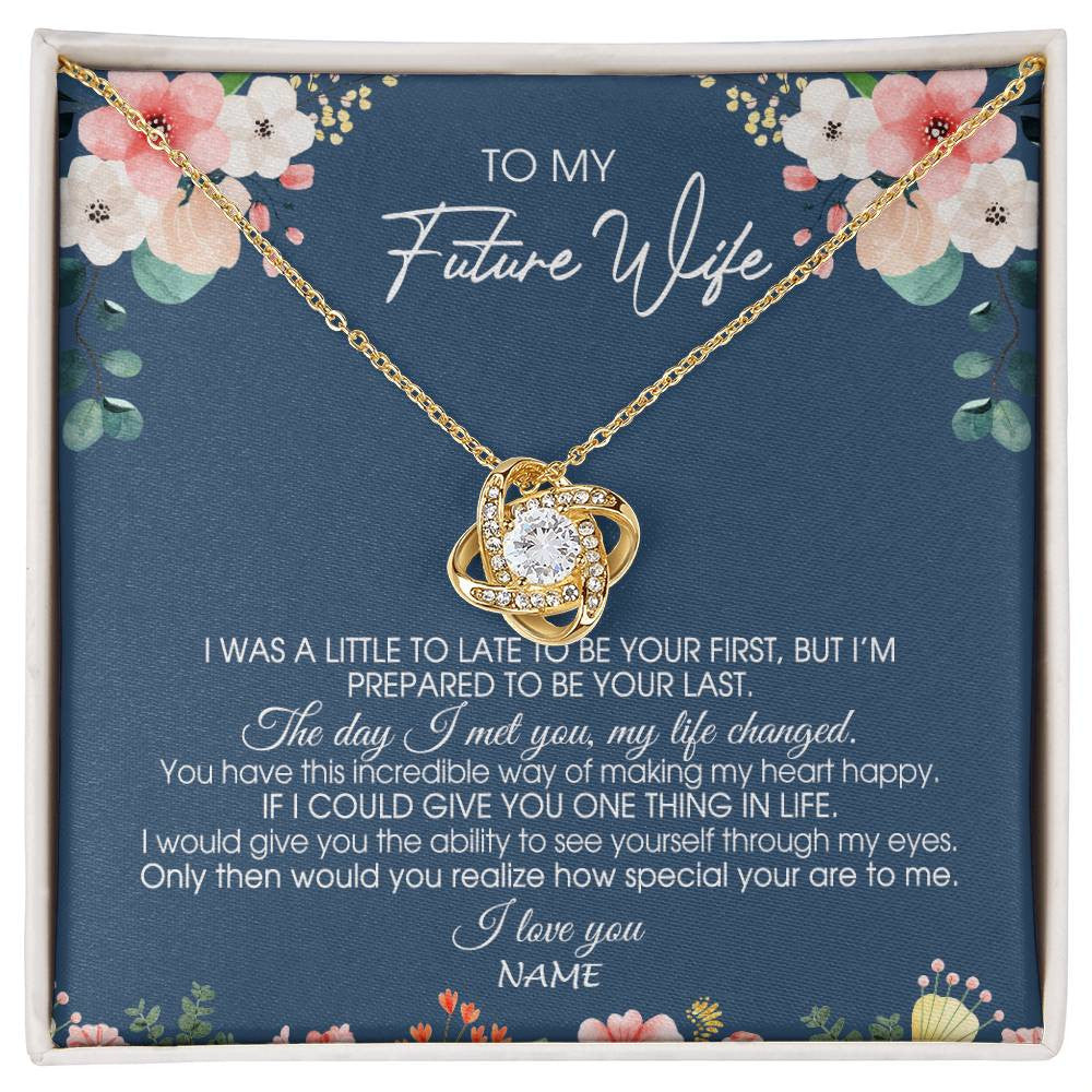 Love Knot Necklace 18K Yellow Gold Finish | Personalized To My Future Wife Necklace From Boyfriend Love You Soulmate Girlfriend Wife Birthday Anniversary Valentines Day Christmas Customized Message Card | siriusteestore