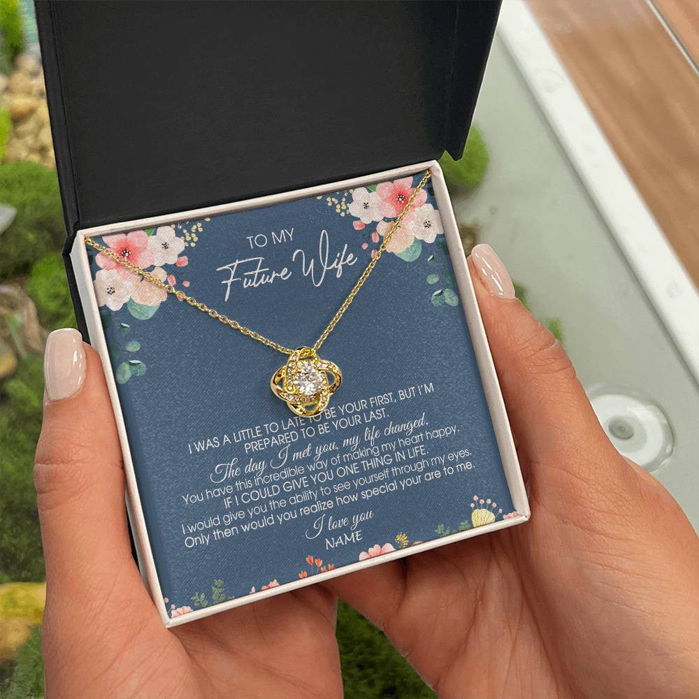 Love Knot Necklace 18K Yellow Gold Finish | Personalized To My Future Wife Necklace From Boyfriend Love You Soulmate Girlfriend Wife Birthday Anniversary Valentines Day Christmas Customized Message Card | siriusteestore