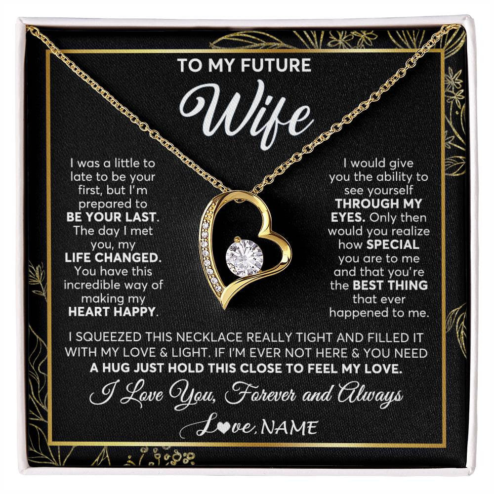 Forever Love Necklace 18K Yellow Gold Finish | 1 | Personalized To My Future Wife Necklace From Husband My Love Fiancee Wife Birthday Anniversary Valentines Day Christmas Customized Gift Box Message Card | siriusteestore
