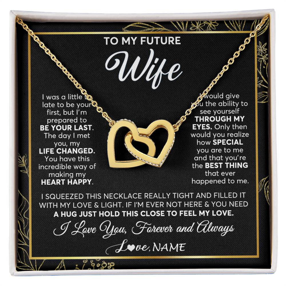 Interlocking Hearts Necklace 18K Yellow Gold Finish | 1 | Personalized To My Future Wife Necklace From Husband My Love Fiancee Wife Birthday Anniversary Valentines Day Christmas Customized Gift Box Message Card | siriusteestore