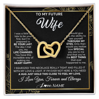Interlocking Hearts Necklace 18K Yellow Gold Finish | 1 | Personalized To My Future Wife Necklace From Husband My Love Fiancee Wife Birthday Anniversary Valentines Day Christmas Customized Gift Box Message Card | siriusteestore