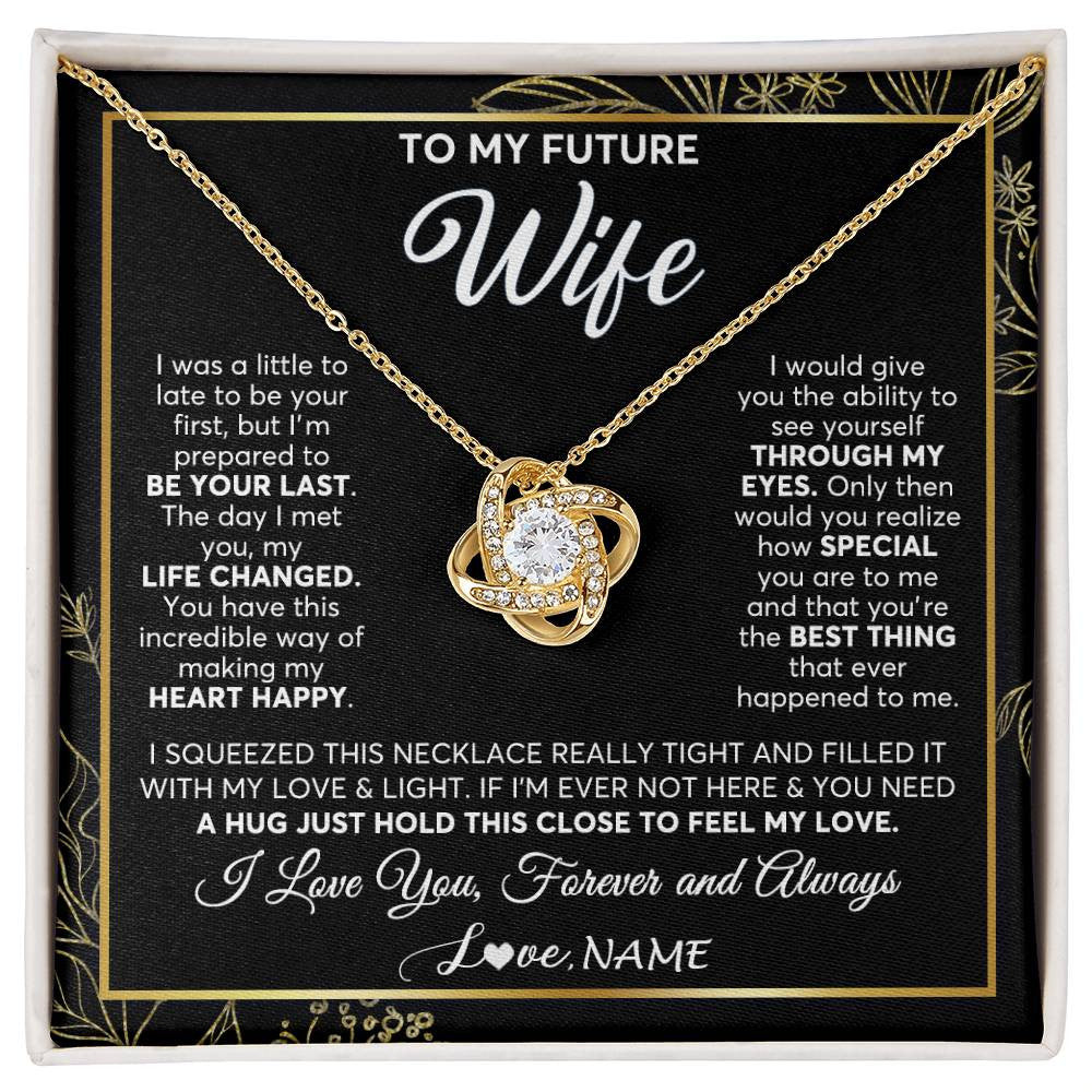 Love Knot Necklace 18K Yellow Gold Finish | 1 | Personalized To My Future Wife Necklace From Husband My Love Fiancee Wife Birthday Anniversary Valentines Day Christmas Customized Gift Box Message Card | siriusteestore