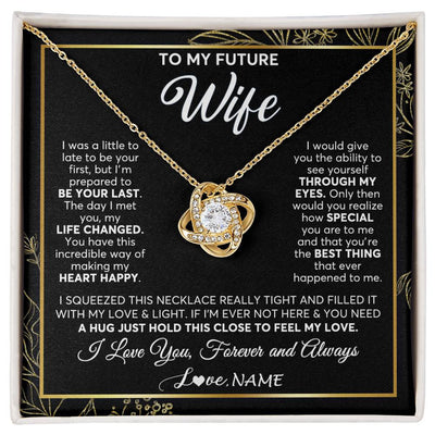 Love Knot Necklace 18K Yellow Gold Finish | 1 | Personalized To My Future Wife Necklace From Husband My Love Fiancee Wife Birthday Anniversary Valentines Day Christmas Customized Gift Box Message Card | siriusteestore