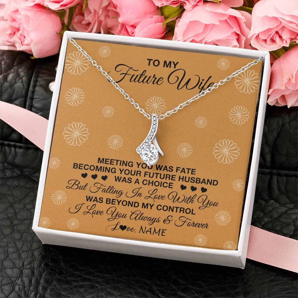 Alluring Beauty Necklace 14K White Gold Finish | Personalized To My Future Wife Necklace Meeting You Fiancée Girlfriend Wife Jewelry Gifts Birthday Valentines Day Christmas Customized Gift Box Message Card | siriusteestore