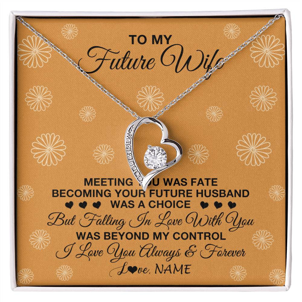 Forever Love Necklace 14K White Gold Finish | Personalized To My Future Wife Necklace Meeting You Fiancée Girlfriend Wife Jewelry Gifts Birthday Valentines Day Christmas Customized Gift Box Message Card | siriusteestore