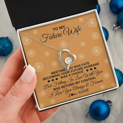 Forever Love Necklace 14K White Gold Finish | Personalized To My Future Wife Necklace Meeting You Fiancée Girlfriend Wife Jewelry Gifts Birthday Valentines Day Christmas Customized Gift Box Message Card | siriusteestore