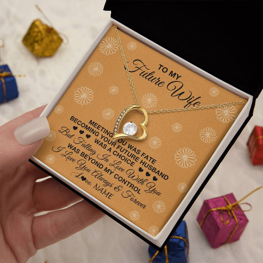 Forever Love Necklace 18K Yellow Gold Finish | Personalized To My Future Wife Necklace Meeting You Fiancée Girlfriend Wife Jewelry Gifts Birthday Valentines Day Christmas Customized Gift Box Message Card | siriusteestore