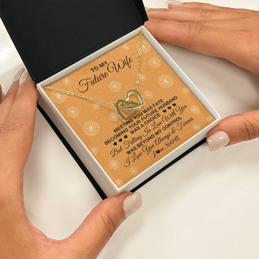 Interlocking Hearts Necklace 18K Yellow Gold Finish | Personalized To My Future Wife Necklace Meeting You Fiancée Girlfriend Wife Jewelry Gifts Birthday Valentines Day Christmas Customized Gift Box Message Card | siriusteestore