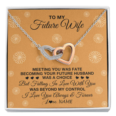 Interlocking Hearts Necklace Stainless Steel & Rose Gold Finish | Personalized To My Future Wife Necklace Meeting You Fiancée Girlfriend Wife Jewelry Gifts Birthday Valentines Day Christmas Customized Gift Box Message Card | siriusteestore