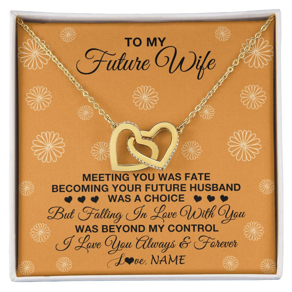 Interlocking Hearts Necklace 18K Yellow Gold Finish | Personalized To My Future Wife Necklace Meeting You Fiancée Girlfriend Wife Jewelry Gifts Birthday Valentines Day Christmas Customized Gift Box Message Card | siriusteestore