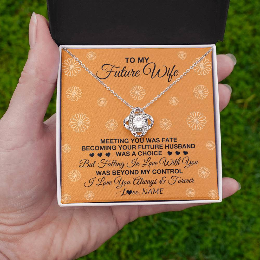 Love Knot Necklace 14K White Gold Finish | Personalized To My Future Wife Necklace Meeting You Fiancée Girlfriend Wife Jewelry Gifts Birthday Valentines Day Christmas Customized Gift Box Message Card | siriusteestore