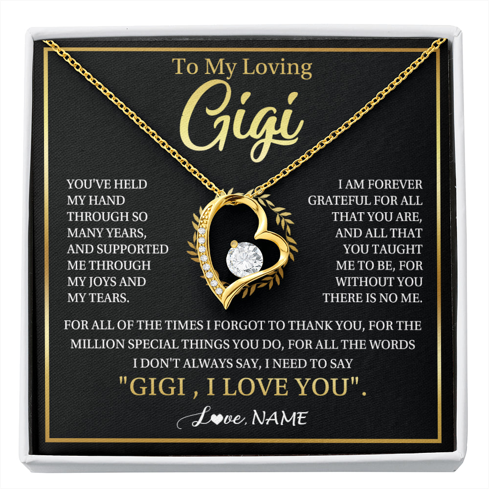 Forever Love Necklace 18K Yellow Gold Finish | 1 | Personalized To My Gigi Gifts Necklace From Granddaughter GrandsonGrateful Thank You Gigi Birthday Mothers Day Christmas Customized Gift Box Message Card | siriusteestore