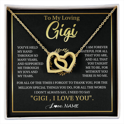 Interlocking Hearts Necklace 18K Yellow Gold Finish | 1 | Personalized To My Gigi Gifts Necklace From Granddaughter GrandsonGrateful Thank You Gigi Birthday Mothers Day Christmas Customized Gift Box Message Card | siriusteestore