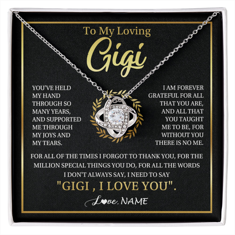 Love Knot Necklace 14K White Gold Finish | 1 | Personalized To My Gigi Gifts Necklace From Granddaughter GrandsonGrateful Thank You Gigi Birthday Mothers Day Christmas Customized Gift Box Message Card | siriusteestore