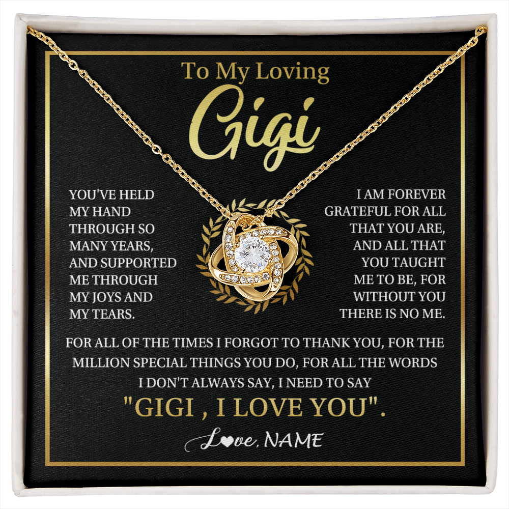 Love Knot Necklace 18K Yellow Gold Finish | 1 | Personalized To My Gigi Gifts Necklace From Granddaughter GrandsonGrateful Thank You Gigi Birthday Mothers Day Christmas Customized Gift Box Message Card | siriusteestore