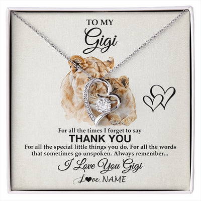 Forever Love Necklace 14K White Gold Finish | 1 | Personalized To My Gigi Necklace From Granddaughter GrandsonThank You Lion Gigi Gift For Mothers Day Birthday Gift Christmas For Gigi Gift Box Message Card | siriusteestore