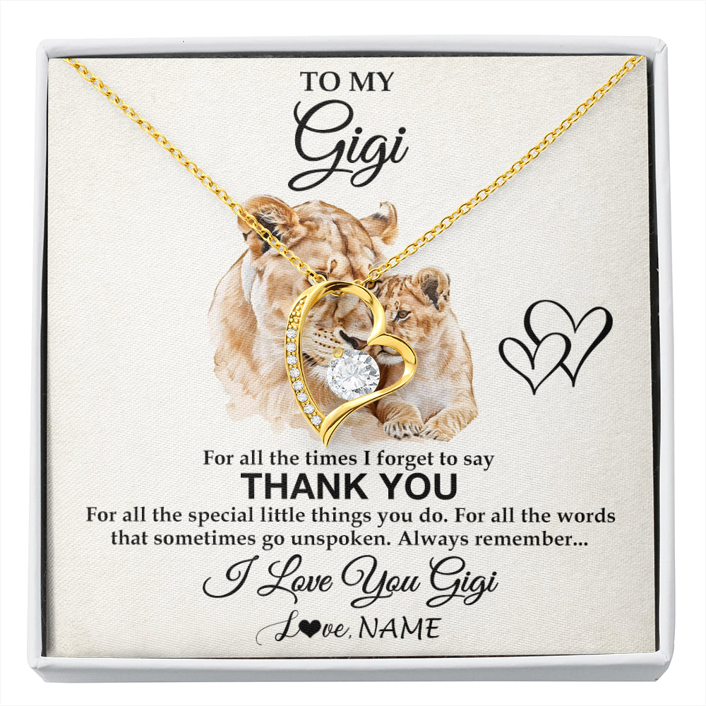 Forever Love Necklace 18K Yellow Gold Finish | 1 | Personalized To My Gigi Necklace From Granddaughter GrandsonThank You Lion Gigi Gift For Mothers Day Birthday Gift Christmas For Gigi Gift Box Message Card | siriusteestore