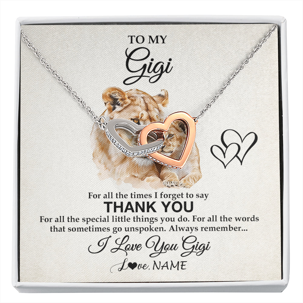 Interlocking Hearts Necklace Stainless Steel & Rose Gold Finish | 1 | Personalized To My Gigi Necklace From Granddaughter GrandsonThank You Lion Gigi Gift For Mothers Day Birthday Gift Christmas For Gigi Gift Box Message Card | siriusteestore