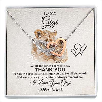 Interlocking Hearts Necklace Stainless Steel & Rose Gold Finish | 1 | Personalized To My Gigi Necklace From Granddaughter GrandsonThank You Lion Gigi Gift For Mothers Day Birthday Gift Christmas For Gigi Gift Box Message Card | siriusteestore