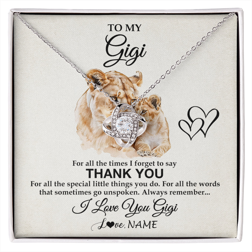 Love Knot Necklace 14K White Gold Finish | 1 | Personalized To My Gigi Necklace From Granddaughter GrandsonThank You Lion Gigi Gift For Mothers Day Birthday Gift Christmas For Gigi Gift Box Message Card | siriusteestore