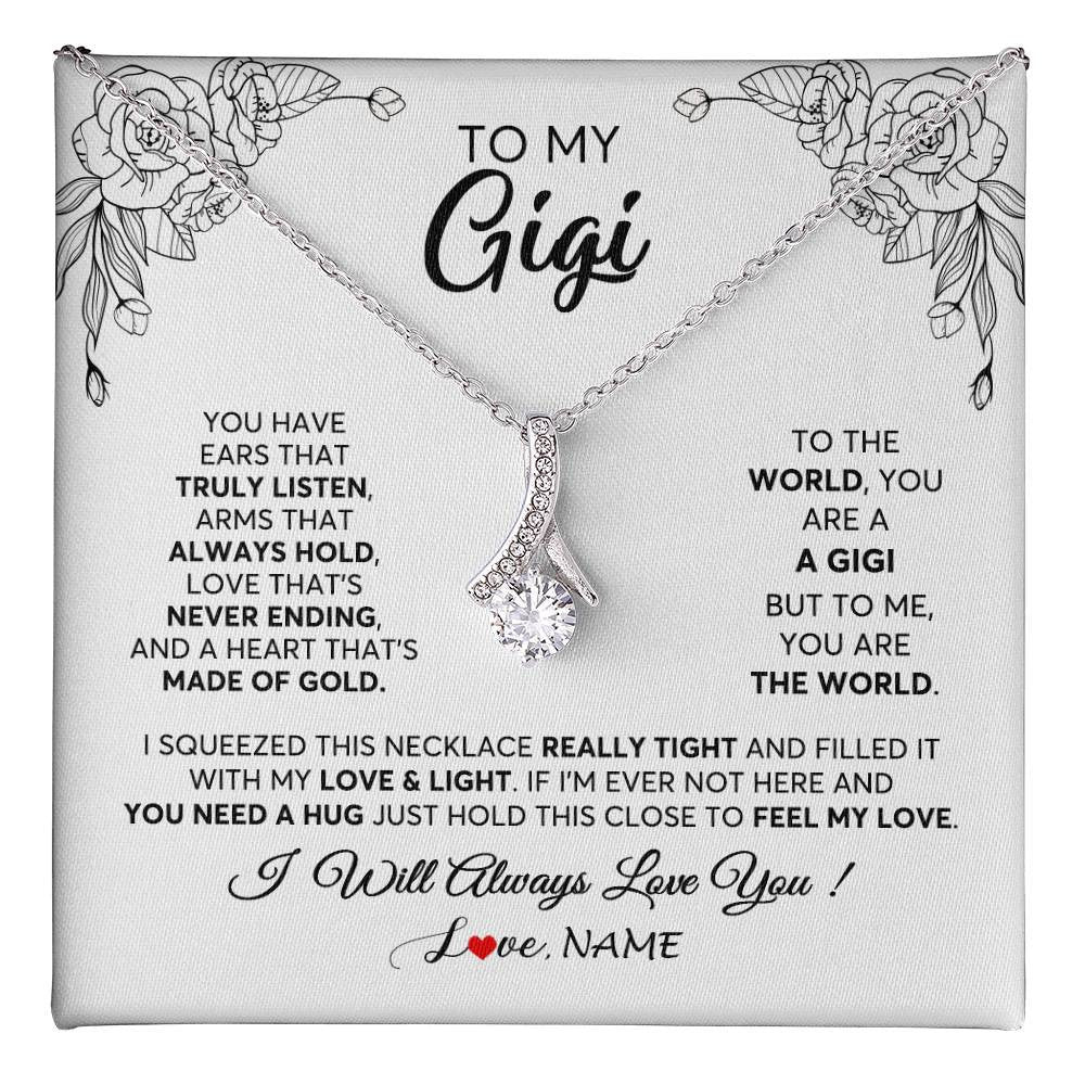 Alluring Beauty Necklace 14K White Gold Finish | 1 | Personalized To My Gigi Necklace From Grandkids Granddaughter Hold This Close Feel My Love Gigi Birthday Mothers Day Christmas Customized Gift Box Message Card | siriusteestore