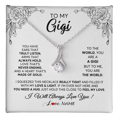 Alluring Beauty Necklace 14K White Gold Finish | 1 | Personalized To My Gigi Necklace From Grandkids Granddaughter Hold This Close Feel My Love Gigi Birthday Mothers Day Christmas Customized Gift Box Message Card | siriusteestore