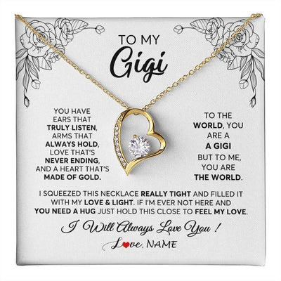 Forever Love Necklace 18K Yellow Gold Finish | 1 | Personalized To My Gigi Necklace From Grandkids Granddaughter Hold This Close Feel My Love Gigi Birthday Mothers Day Christmas Customized Gift Box Message Card | siriusteestore