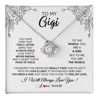 Love Knot Necklace 14K White Gold Finish | 1 | Personalized To My Gigi Necklace From Grandkids Granddaughter Hold This Close Feel My Love Gigi Birthday Mothers Day Christmas Customized Gift Box Message Card | siriusteestore