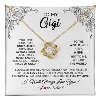 Love Knot Necklace 18K Yellow Gold Finish | 1 | Personalized To My Gigi Necklace From Grandkids Granddaughter Hold This Close Feel My Love Gigi Birthday Mothers Day Christmas Customized Gift Box Message Card | siriusteestore
