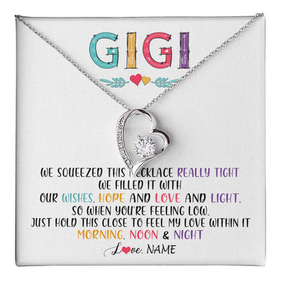 Forever Love Necklace 14K White Gold Finish | 1 | Personalized To My Gigi Necklace From Grandkids Granddaughter We Squeezed This Necklace Gigi Birthday Mothers Day Christmas Customized Gift Box Message Card | siriusteestore