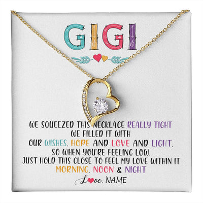 Forever Love Necklace 18K Yellow Gold Finish | 1 | Personalized To My Gigi Necklace From Grandkids Granddaughter We Squeezed This Necklace Gigi Birthday Mothers Day Christmas Customized Gift Box Message Card | siriusteestore