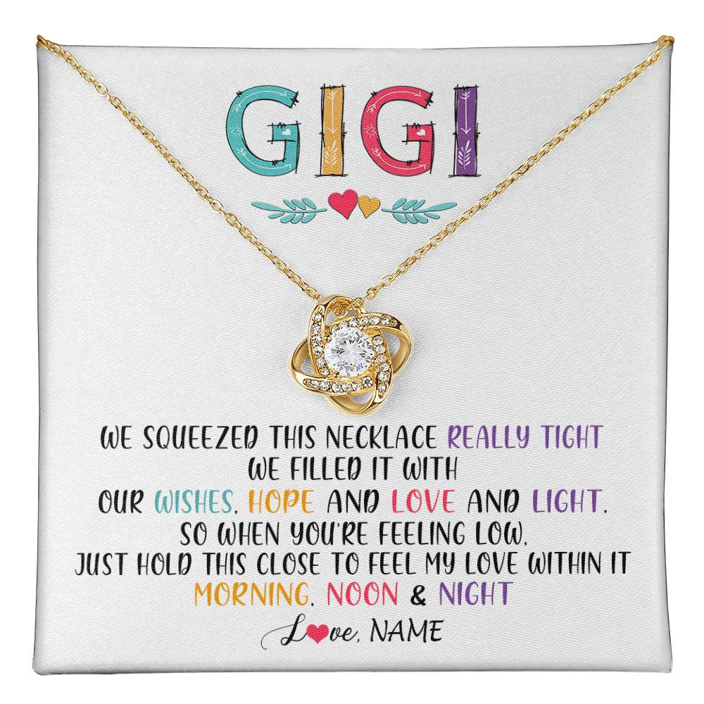 Love Knot Necklace 18K Yellow Gold Finish | 1 | Personalized To My Gigi Necklace From Grandkids Granddaughter We Squeezed This Necklace Gigi Birthday Mothers Day Christmas Customized Gift Box Message Card | siriusteestore