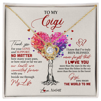 Love Knot Necklace 18K Yellow Gold Finish | 1 | Personalized To My Gigi Necklace From Grandkids Never Forget That I Love You You Mean The World Gigi Birthday Mothers Day Christmas Customized Gift Box Message Card | siriusteestore