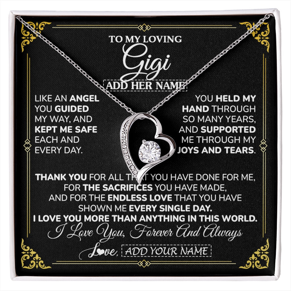 Forever Love Necklace 14K White Gold Finish | 1 | Personalized To My Gigi Necklace Gifts Meaningful Gift To Gigi From Granddaughter Without You There Is No Me Mothers Day Birthday Gift Box Message Card | https://siriusteestore.