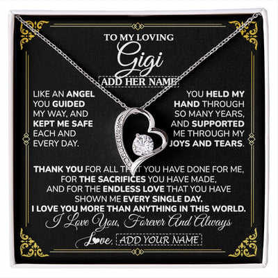 Forever Love Necklace 14K White Gold Finish | 1 | Personalized To My Gigi Necklace Gifts Meaningful Gift To Gigi From Granddaughter Without You There Is No Me Mothers Day Birthday Gift Box Message Card | https://siriusteestore.