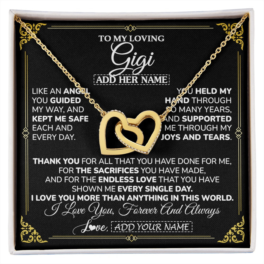 Interlocking Hearts Necklace 18K Yellow Gold Finish | 1 | Personalized To My Gigi Necklace Gifts Meaningful Gift To Gigi From Granddaughter Without You There Is No Me Mothers Day Birthday Gift Box Message Card | https://siriusteestore.