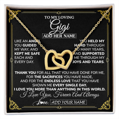 Interlocking Hearts Necklace 18K Yellow Gold Finish | 1 | Personalized To My Gigi Necklace Gifts Meaningful Gift To Gigi From Granddaughter Without You There Is No Me Mothers Day Birthday Gift Box Message Card | https://siriusteestore.