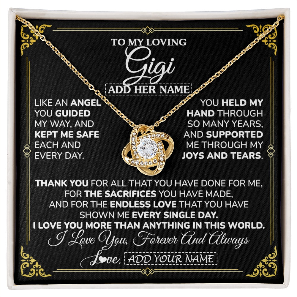 Love Knot Necklace 18K Yellow Gold Finish | 1 | Personalized To My Gigi Necklace Gifts Meaningful Gift To Gigi From Granddaughter Without You There Is No Me Mothers Day Birthday Gift Box Message Card | https://siriusteestore.