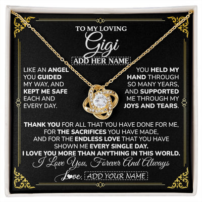 Love Knot Necklace 18K Yellow Gold Finish | 1 | Personalized To My Gigi Necklace Gifts Meaningful Gift To Gigi From Granddaughter Without You There Is No Me Mothers Day Birthday Gift Box Message Card | https://siriusteestore.