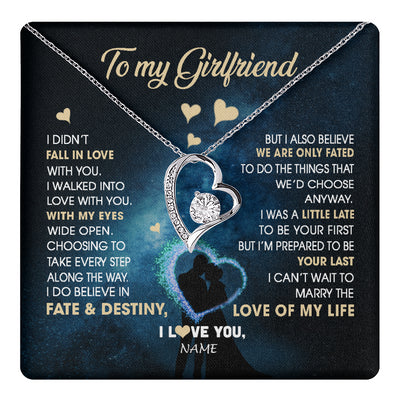 Forever Love Necklace 14K White Gold Finish | 1 | Personalized To My Girlfriend Necklace Fall In Love With You Future Wife Birthday Anniversary Valentines Day Christmas Customized Gift Box Message Card | siriusteestore
